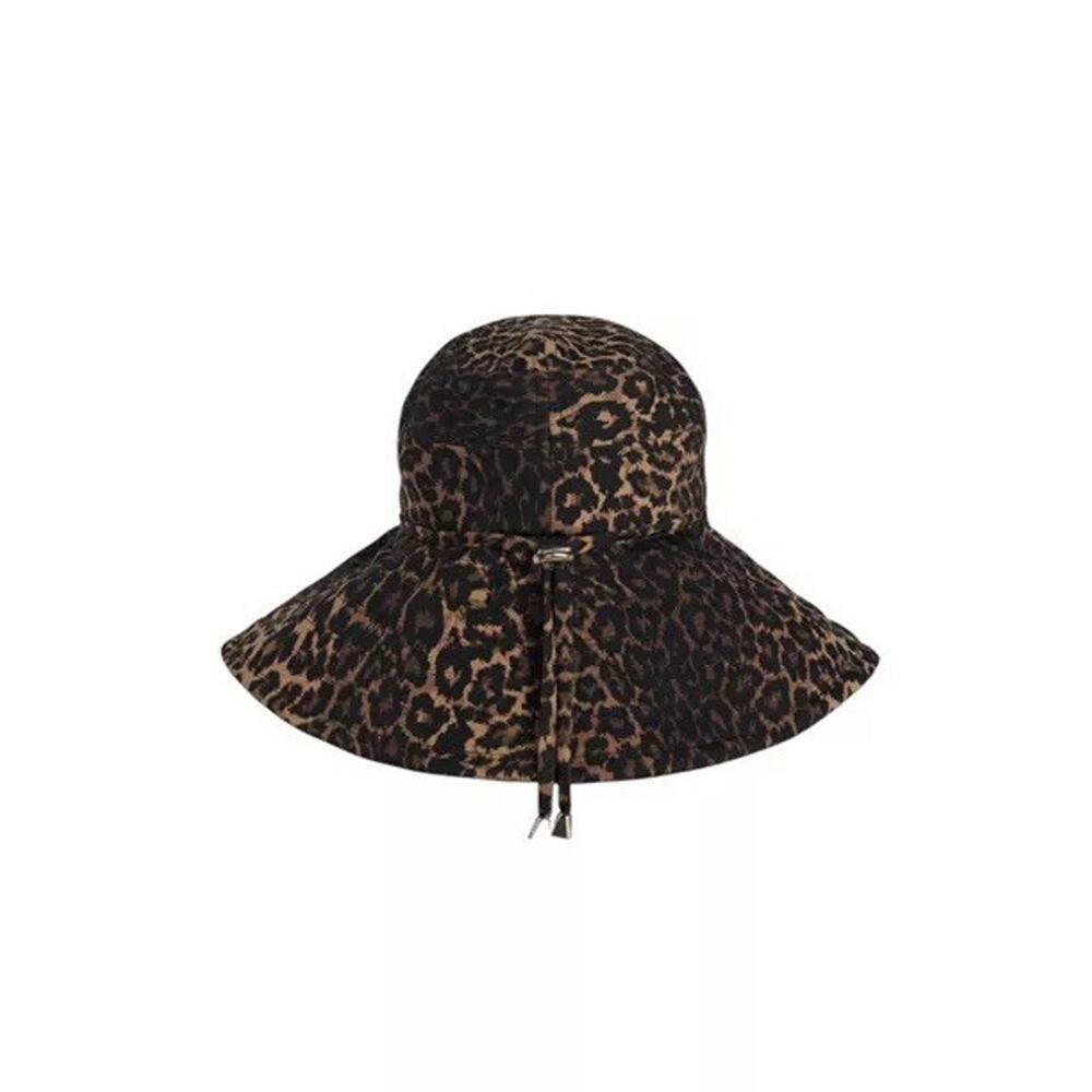 Leopard Print Wide Brim Sun Hat - Brown/Black